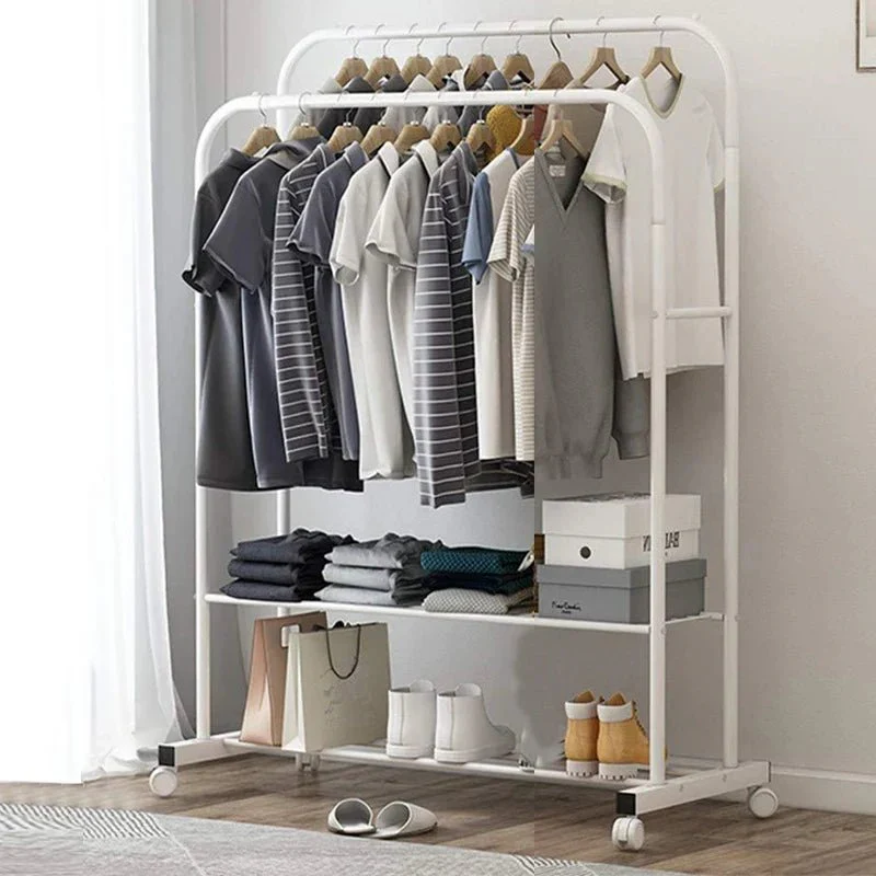 1.5m Large Clothes Rack Double Rail Rolling Stand Shoes Rack Storage Shelf White - Image 15