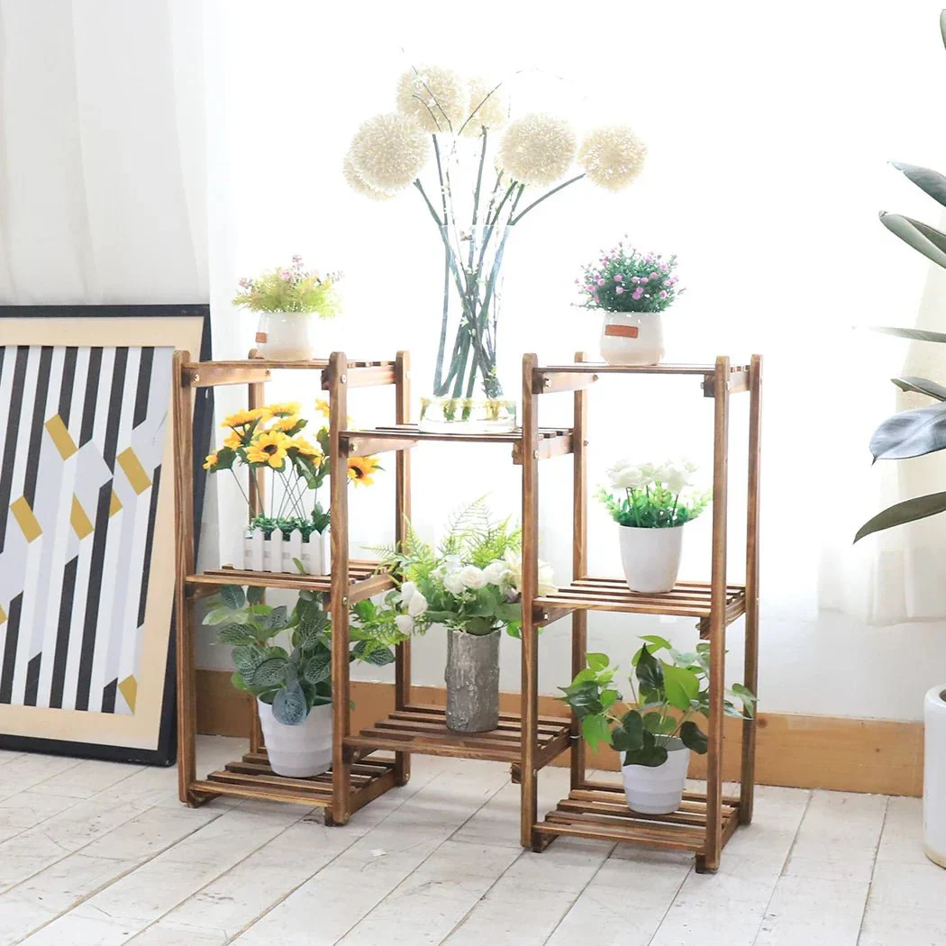10 Pot Bamboo Plant Stand for In/Outdoor, Bonsai Flower Display, Shelf Holder Rack, Stylish - Image 3