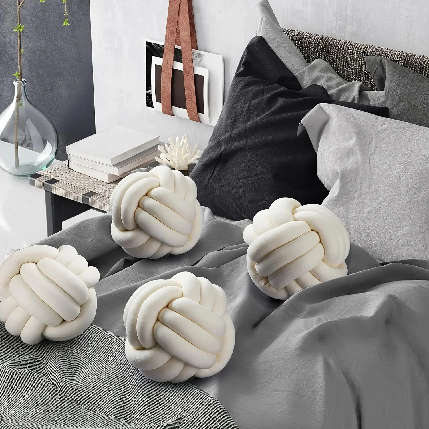 1pc Art Deco Striped Knot Pillow -Handmade, Soft Polyester.Cotton, Modern & Cozy Decorative Cushion for Homeand Sofa 9*9inch - Image 9