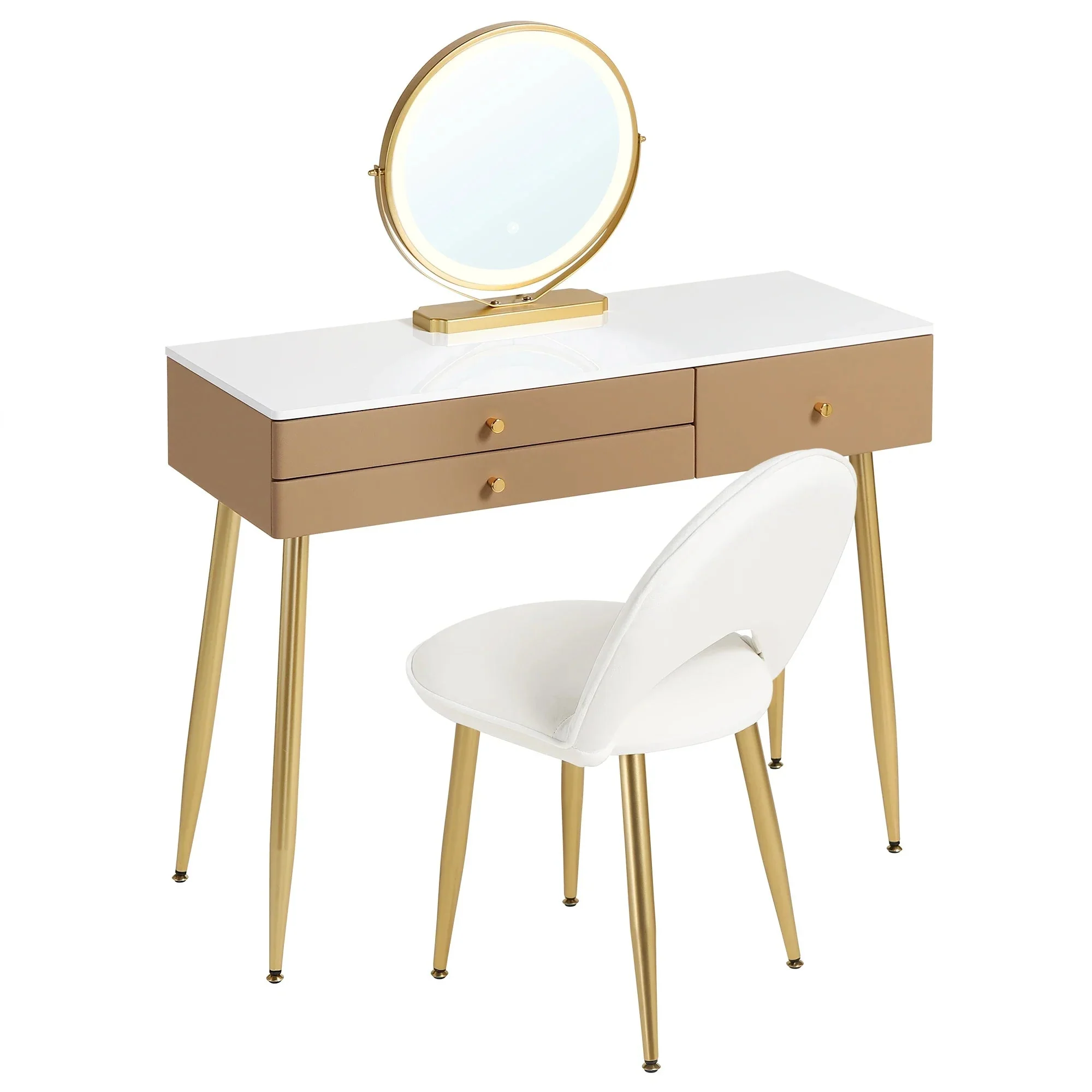 1SET Vanity Dressing Table Cosmetic Make up Table with Lighting Adjustable LED Mirror Light 3 Drawers Velvet Stool for Bedroom - Image 16