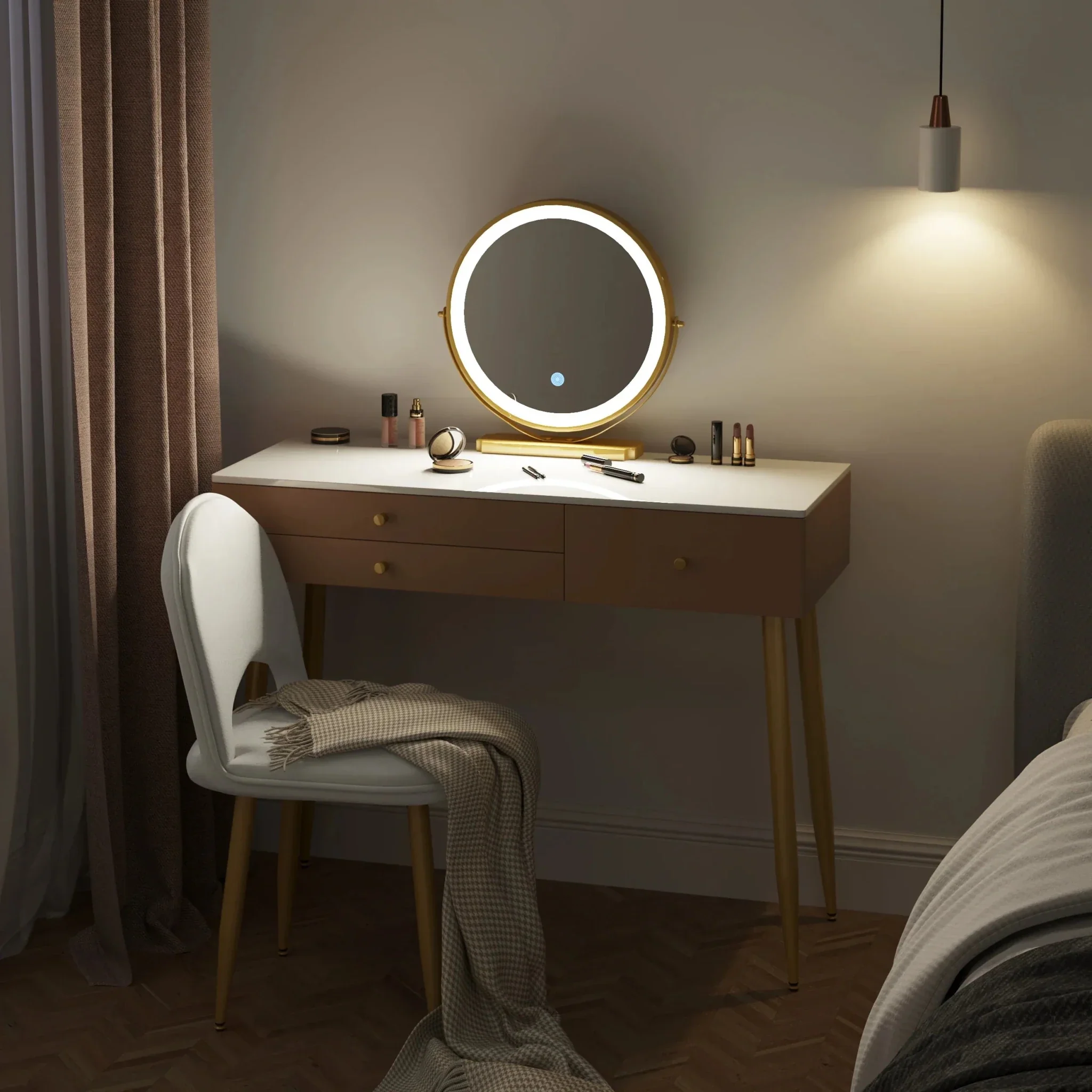 1SET Vanity Dressing Table Cosmetic Make up Table with Lighting Adjustable LED Mirror Light 3 Drawers Velvet Stool for Bedroom - Image 23