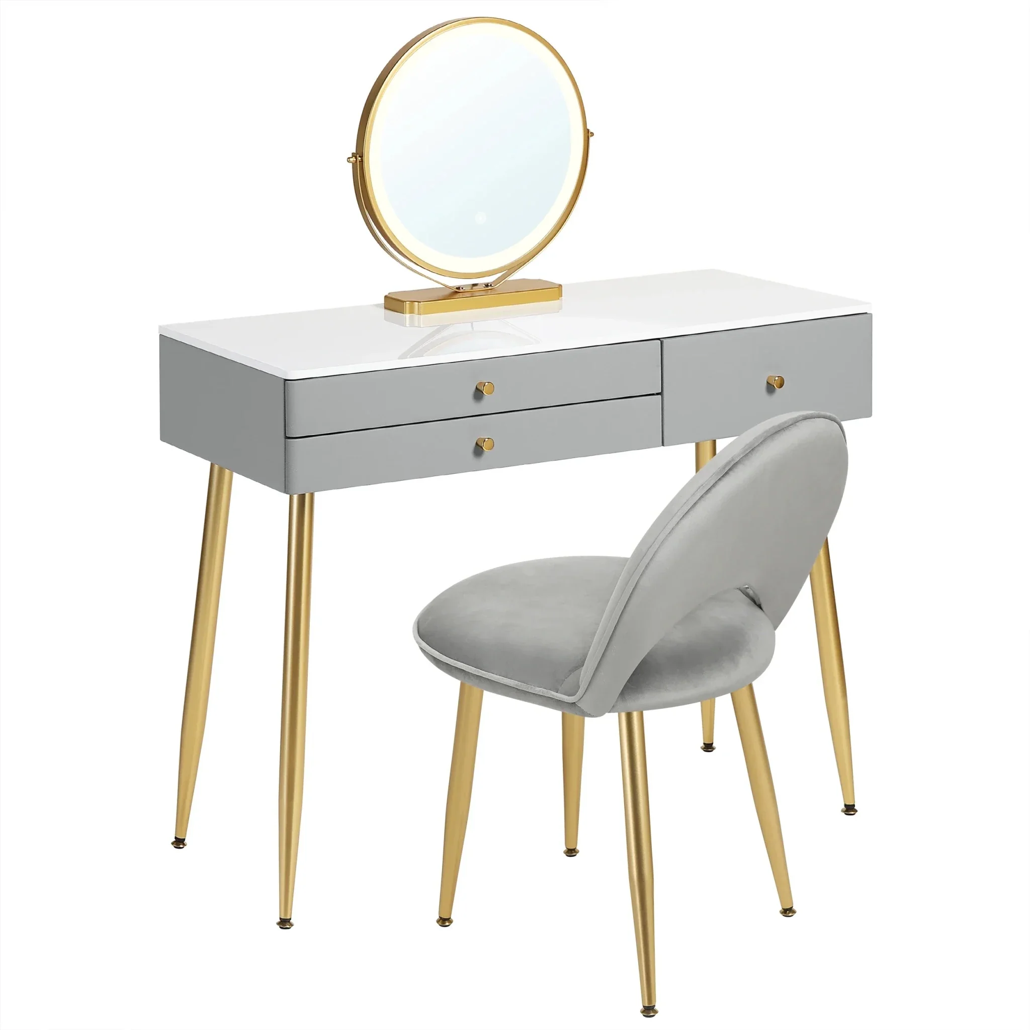 1SET Vanity Dressing Table Cosmetic Make up Table with Lighting Adjustable LED Mirror Light 3 Drawers Velvet Stool for Bedroom - Image 30
