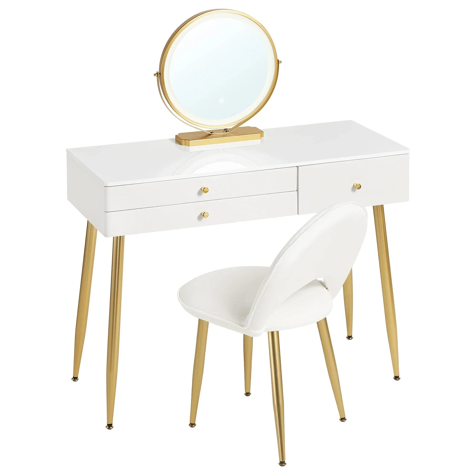 1SET Vanity Dressing Table Cosmetic Make up Table with Lighting Adjustable LED Mirror Light 3 Drawers Velvet Stool for Bedroom - Image 31
