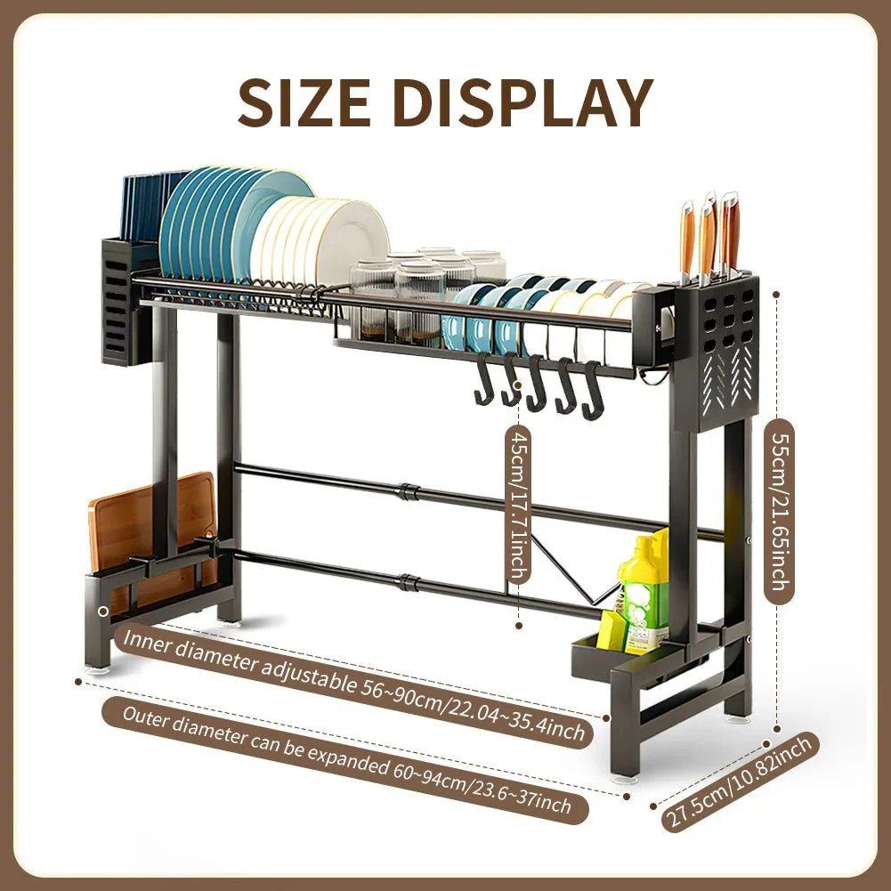 2 Tier Dish Drainer Stainless Steel Draining Dish drainer Multifunctional Black Dish Drainer Rack with Drip Tray for Kitchen Cou - Image 2