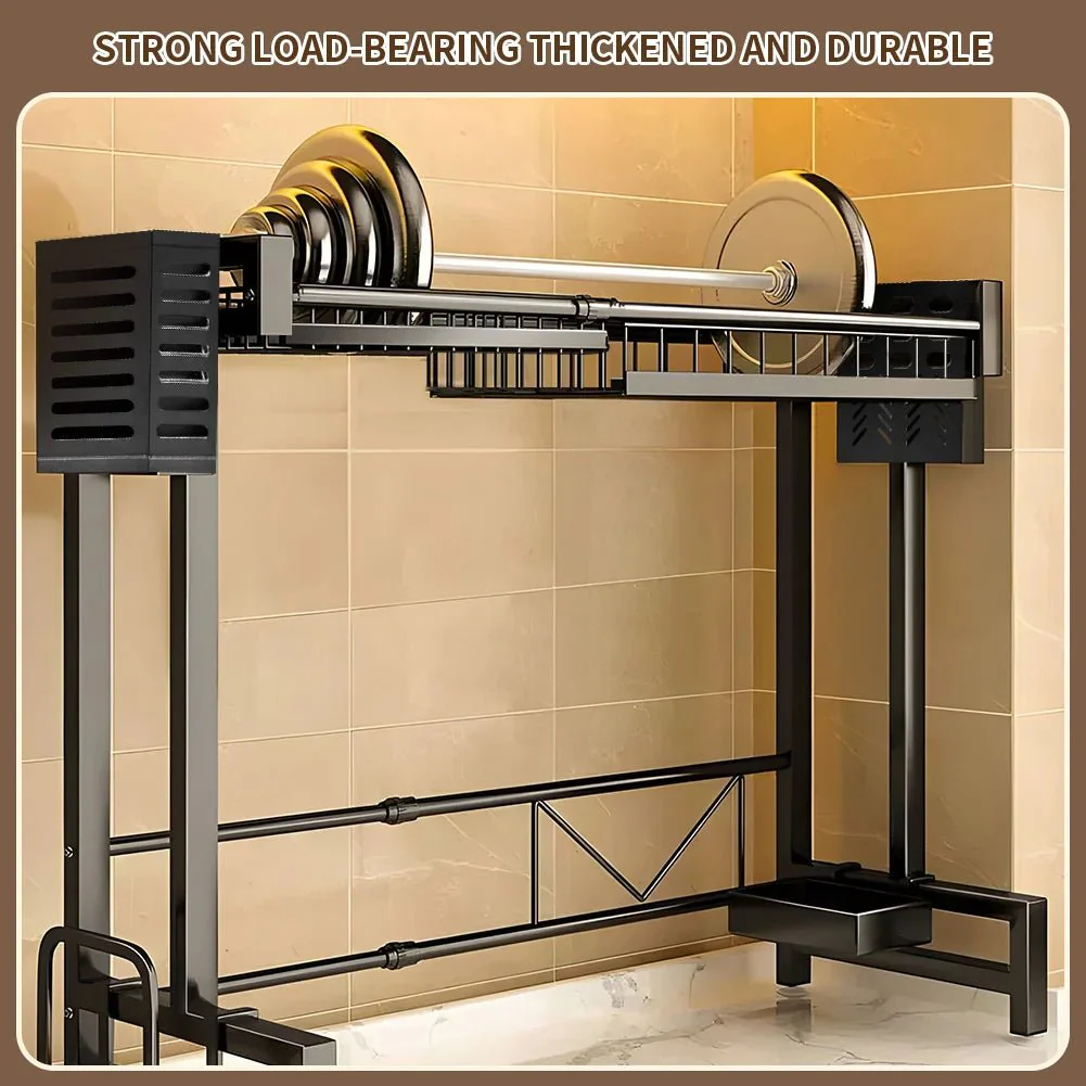 2 Tier Dish Drainer Stainless Steel Draining Dish drainer Multifunctional Black Dish Drainer Rack with Drip Tray for Kitchen Cou - Image 3