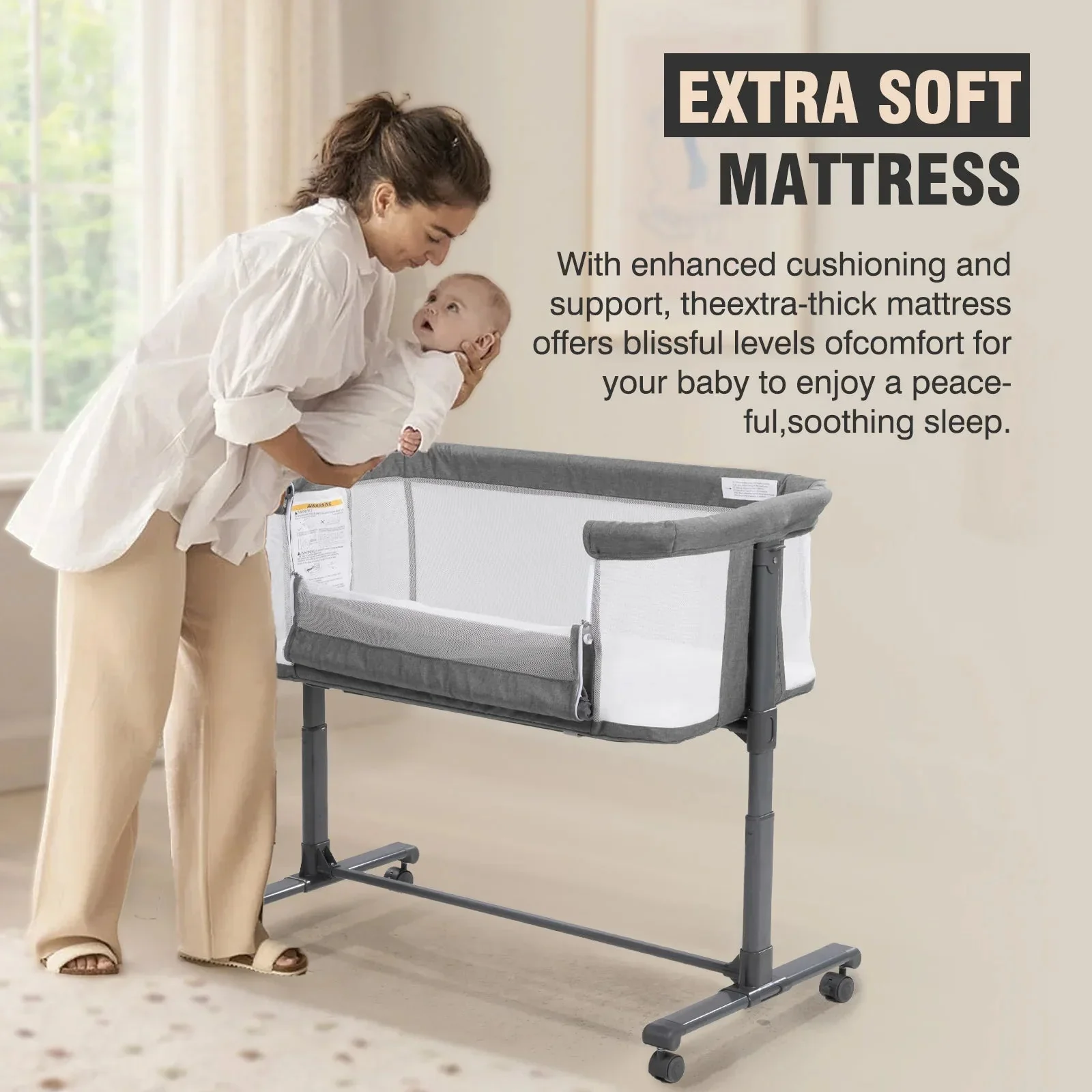 3 in 1 Baby Crib, Baby Cradle, Baby Bassinet, Baby Cot, Bedside Sleeper, Travel Cot - Image 2