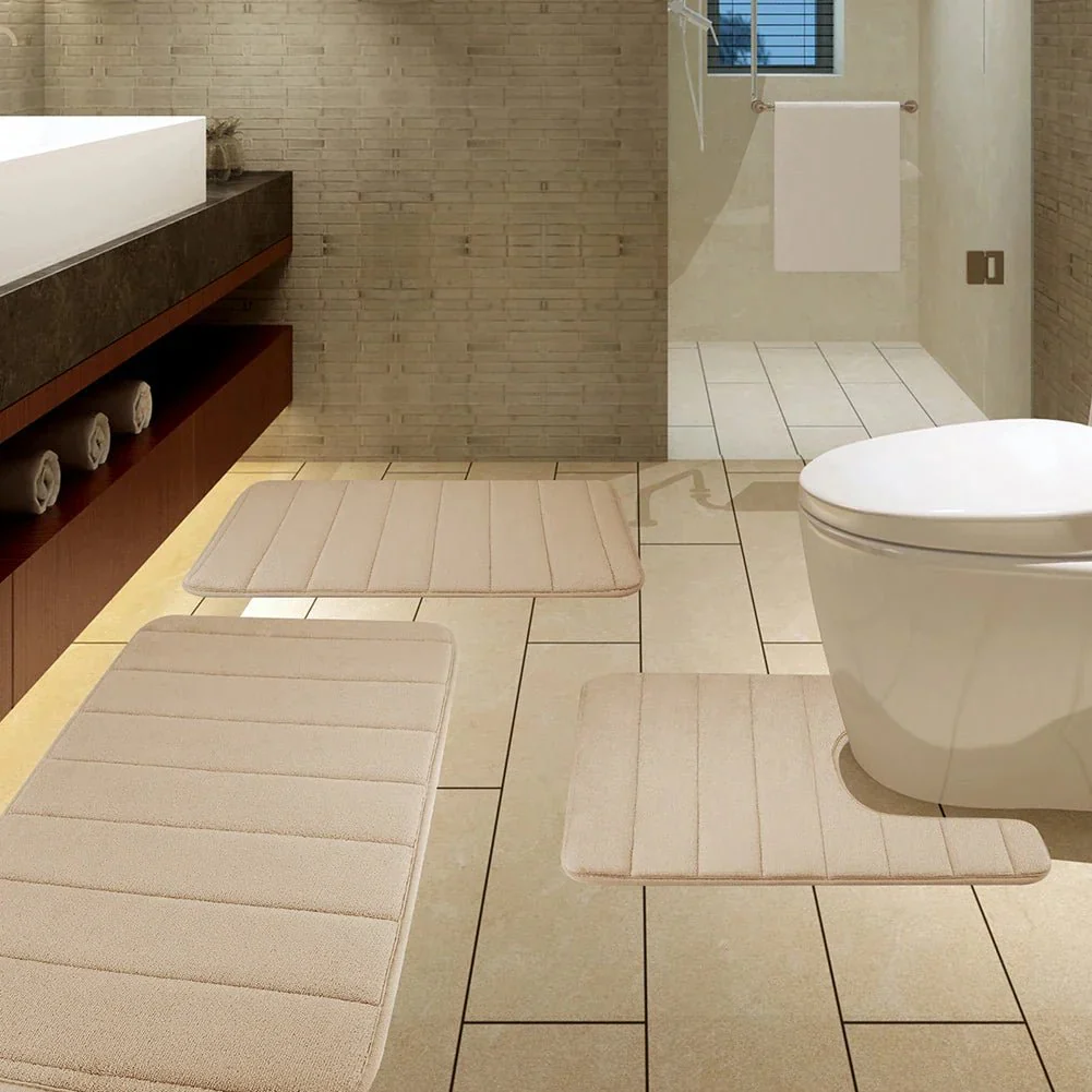 3Pcs Memory Foam Bath Mats Set 40x60CM 50X80CM Rectangle and U-Shaped Bathroom Rugs Non-Slip Soft Water Absorption Toilet Mats - Image 14