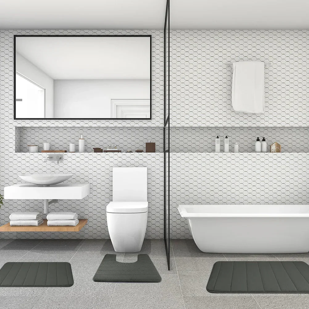 3Pcs Memory Foam Bath Mats Set 40x60CM 50X80CM Rectangle and U-Shaped Bathroom Rugs Non-Slip Soft Water Absorption Toilet Mats - Image 23
