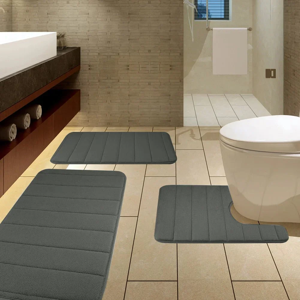 3Pcs Memory Foam Bath Mats Set 40x60CM 50X80CM Rectangle and U-Shaped Bathroom Rugs Non-Slip Soft Water Absorption Toilet Mats - Image 24