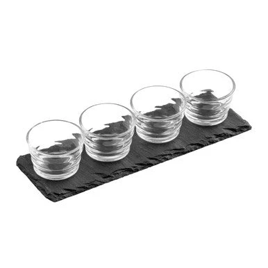 4 Ribbed Glass Bowls Slate Tray Set - Image 9