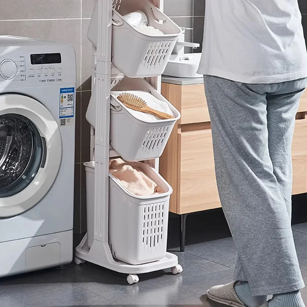4-Tier Storage Rack Laundry Basket with Wheels - Image 2