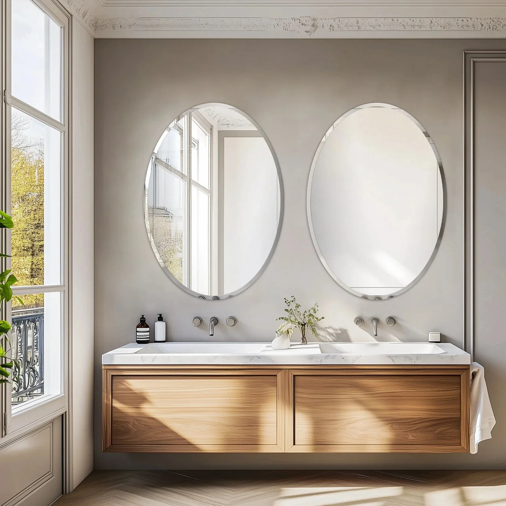 50/60 Length Oval Frameless Bathroom Mirror with Beveled Edge High Definition Vanity Mirror for Living Room Entryway - Image 10