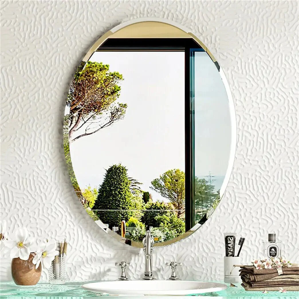 50/60 Length Oval Frameless Bathroom Mirror with Beveled Edge High Definition Vanity Mirror for Living Room Entryway - Image 2