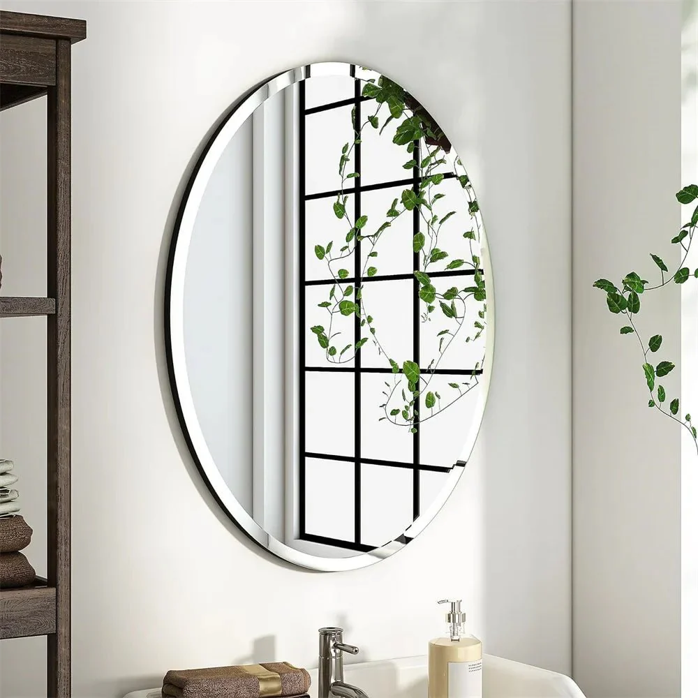 50/60 Length Oval Frameless Bathroom Mirror with Beveled Edge High Definition Vanity Mirror for Living Room Entryway - Image 3