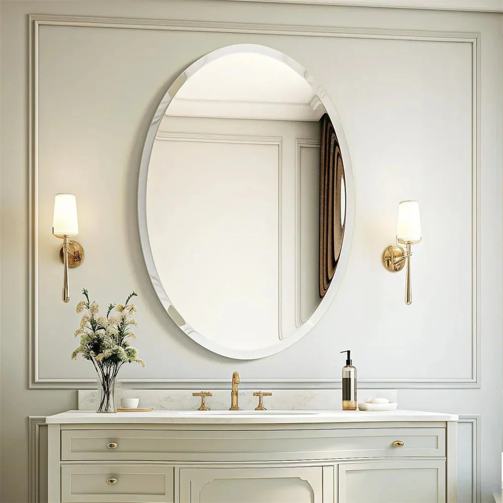 50/60 Length Oval Frameless Bathroom Mirror with Beveled Edge High Definition Vanity Mirror for Living Room Entryway - Image 6