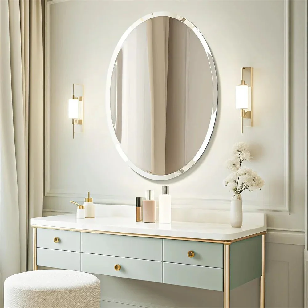 50/60 Length Oval Frameless Bathroom Mirror with Beveled Edge High Definition Vanity Mirror for Living Room Entryway - Image 7