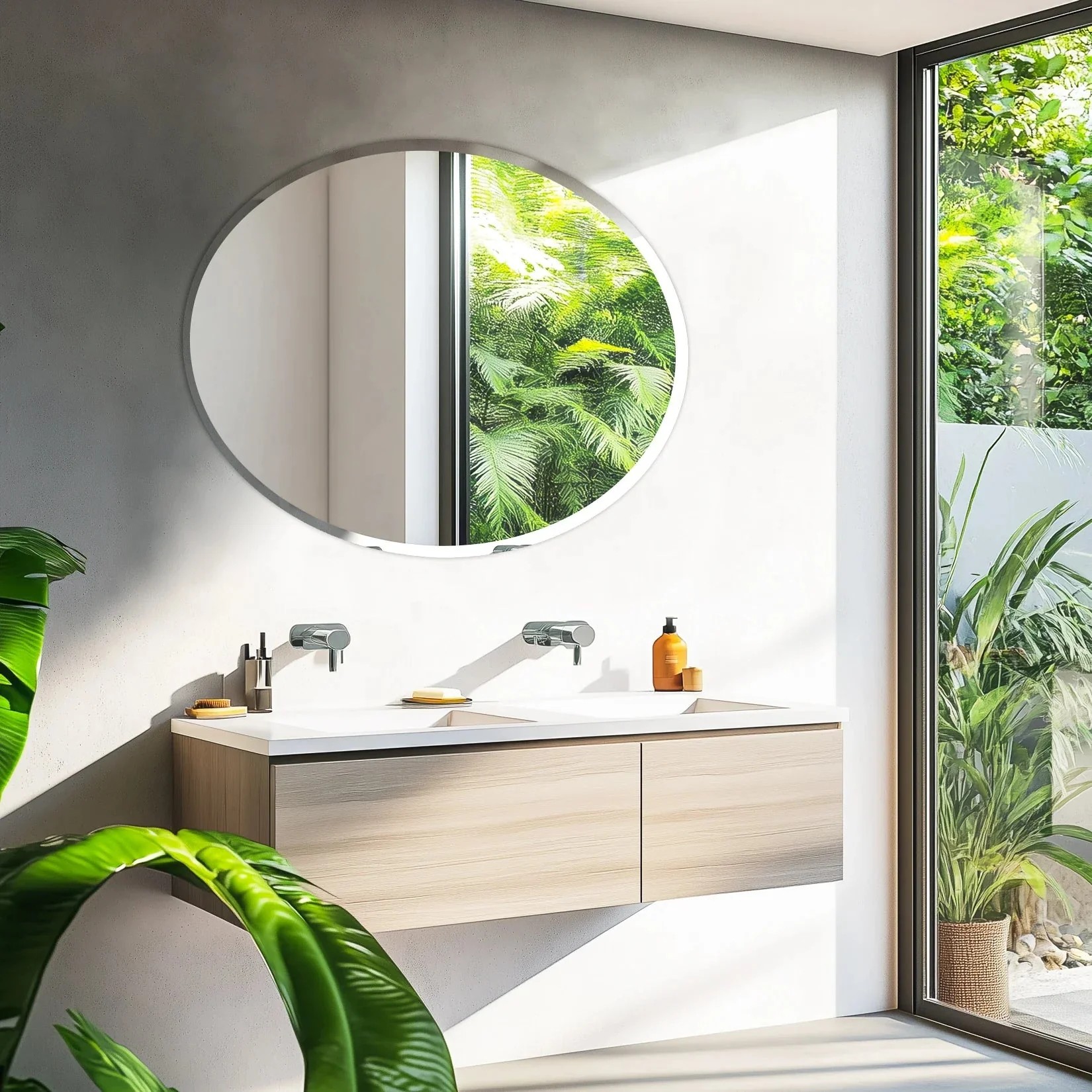 50/60 Length Oval Frameless Bathroom Mirror with Beveled Edge High Definition Vanity Mirror for Living Room Entryway - Image 9