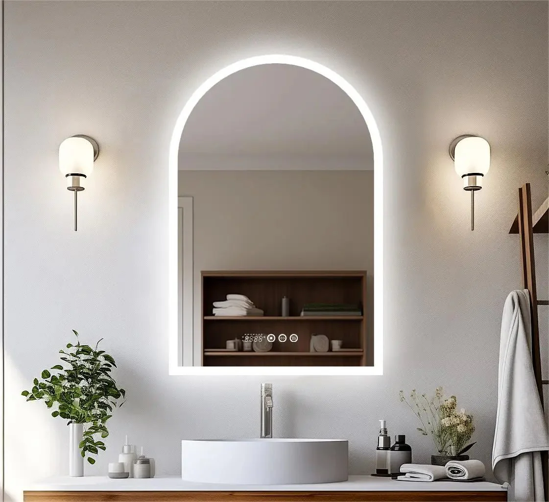 60x90CM Vertical Arch-Shape LED Bathroom Mirror Backlit Frameless Lighted Antifog Mirror Time Temperature Display - Image 12