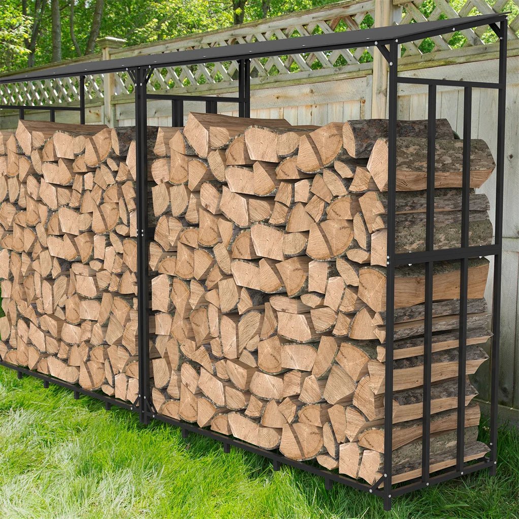 70" Outdoor Metal Log Store Stack Holder Wood Firewood Rack Garden Storage Shed with Waterproof Roof - Image 3