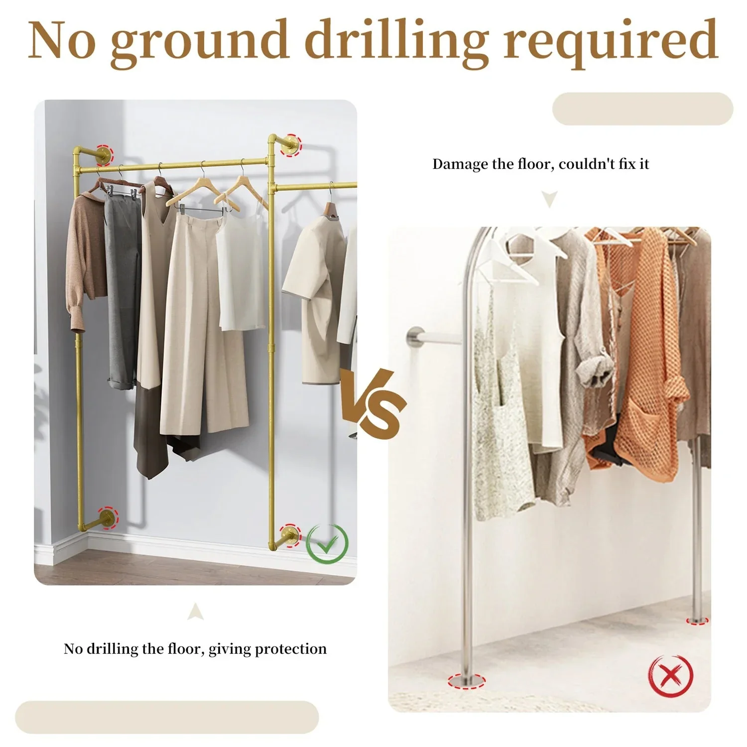 80.7 Inch Long Industrial Pipe Clothes Rack Double Clothes Rail Loft Residential Tidy Wardrobe Wall Clothing Hanging Rack - Image 7