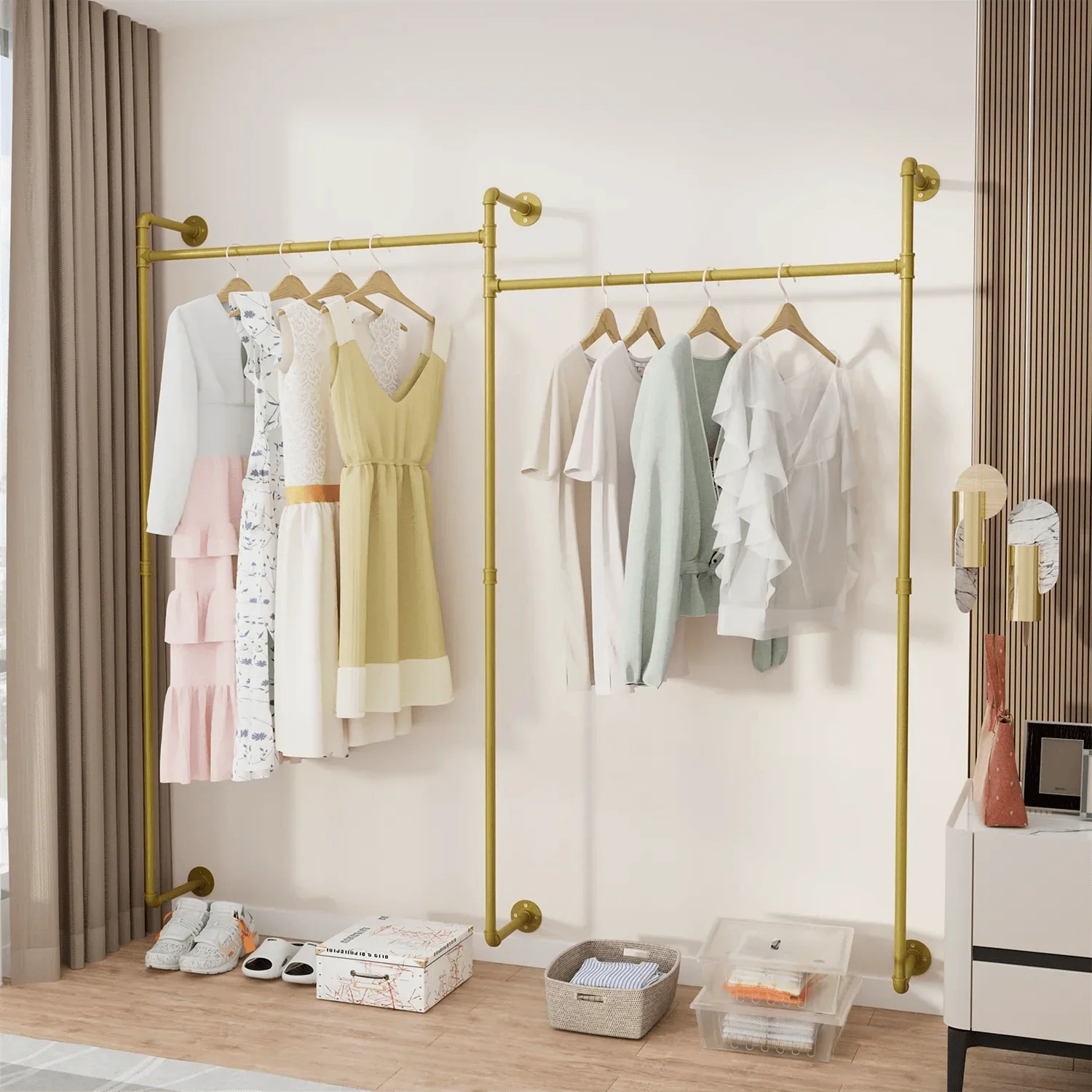 80.7 Inch Long Industrial Pipe Clothes Rack Double Clothes Rail Loft Residential Tidy Wardrobe Wall Clothing Hanging Rack - Image 8