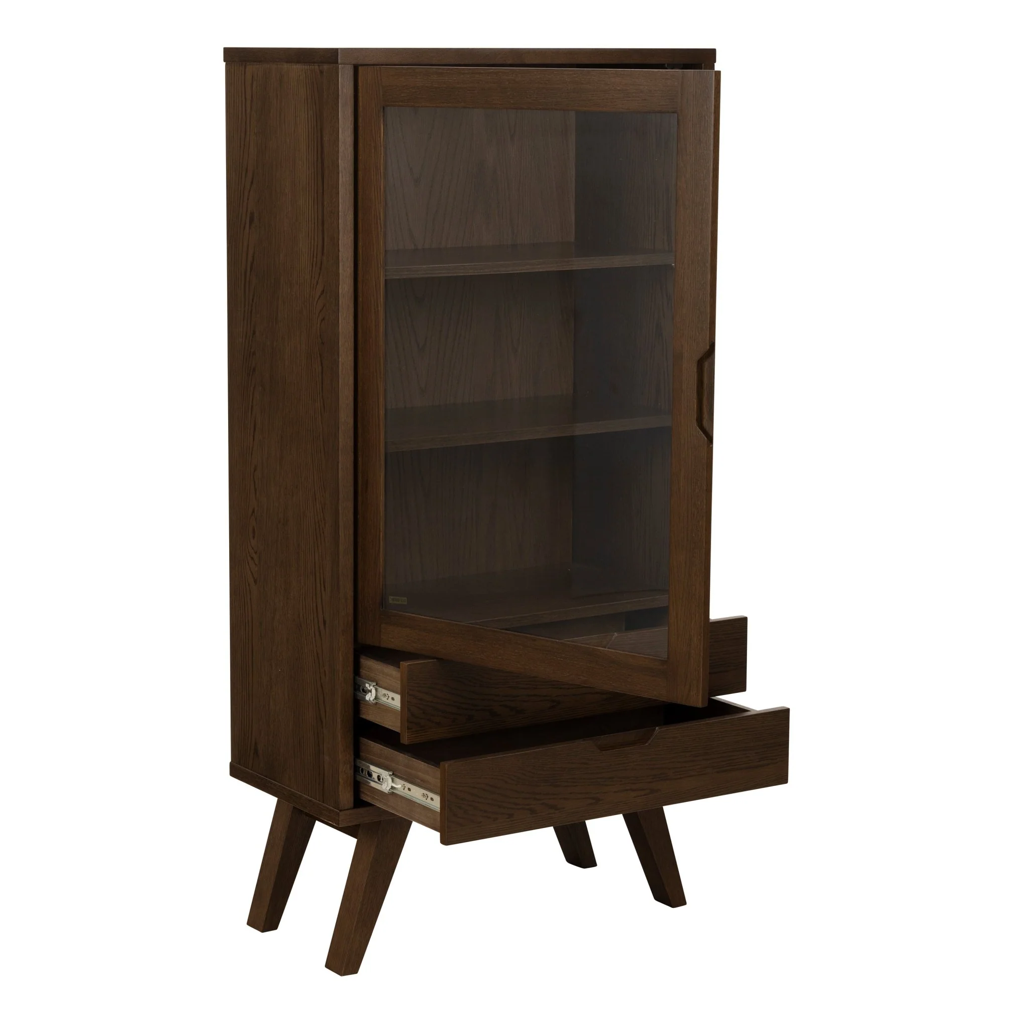 A-Line Display Cabinet with 2 Drawers and 2 Shelves in Smoked Oak - Image 4