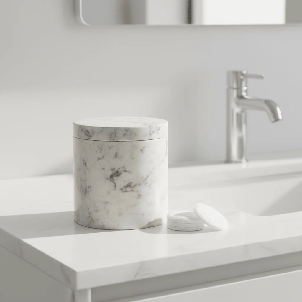 Abaska Off White Marble Cotton Jar - Image 4