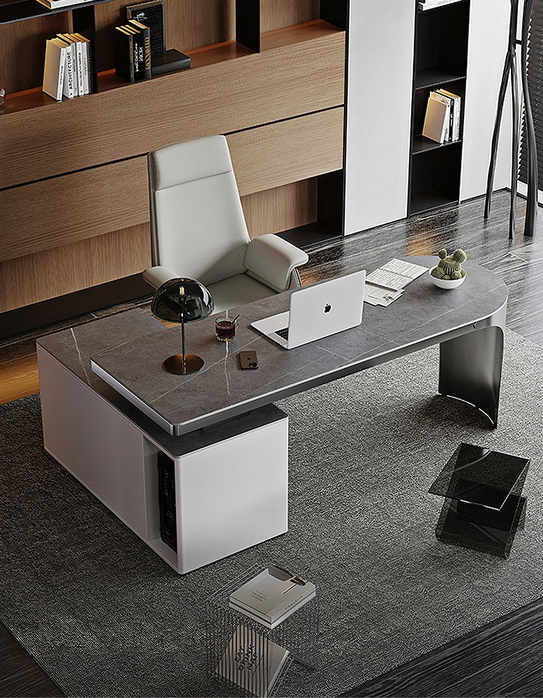 Abdi Corner Office Desk With Storage, Sintered Stone - Image 5
