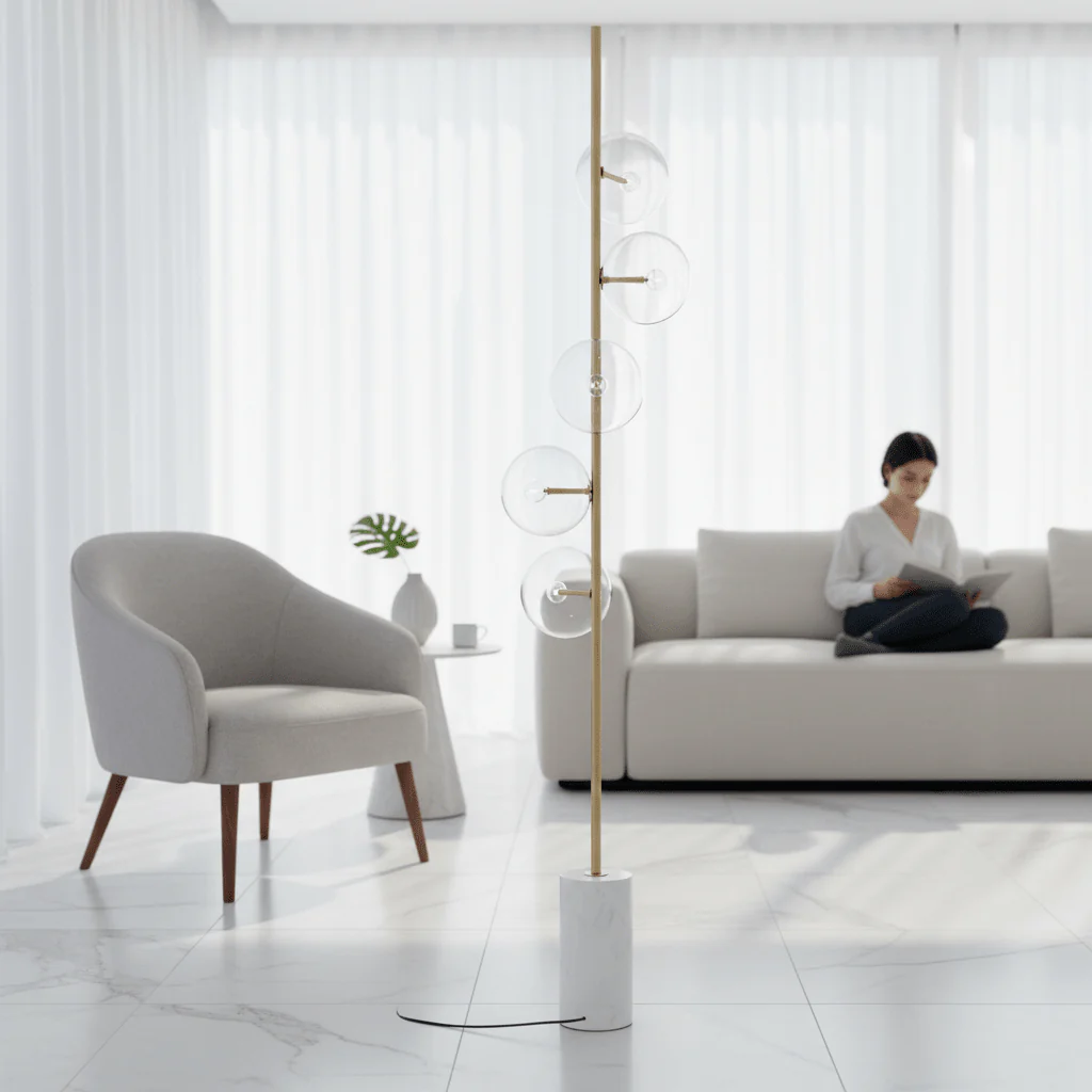 Abira Five Bulb White Marble Base Floor Lamp - Image 2