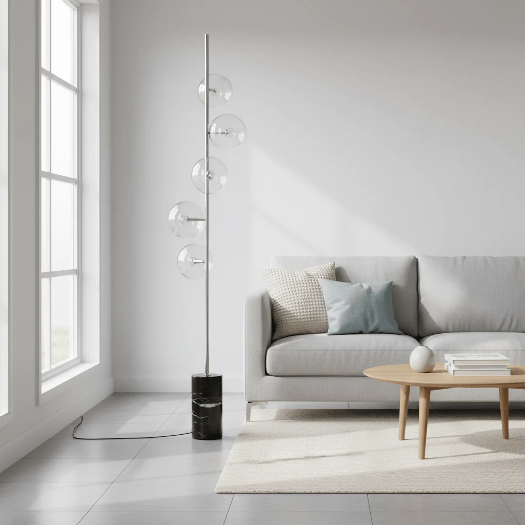 Abira Nickel And Black Marble Floor Lamp - Image 3