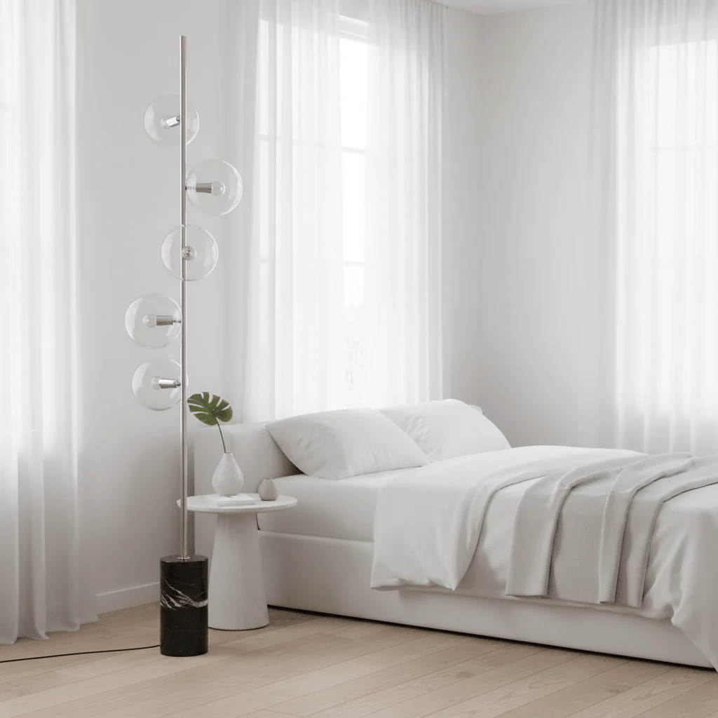 Abira Nickel And Black Marble Floor Lamp - Image 4