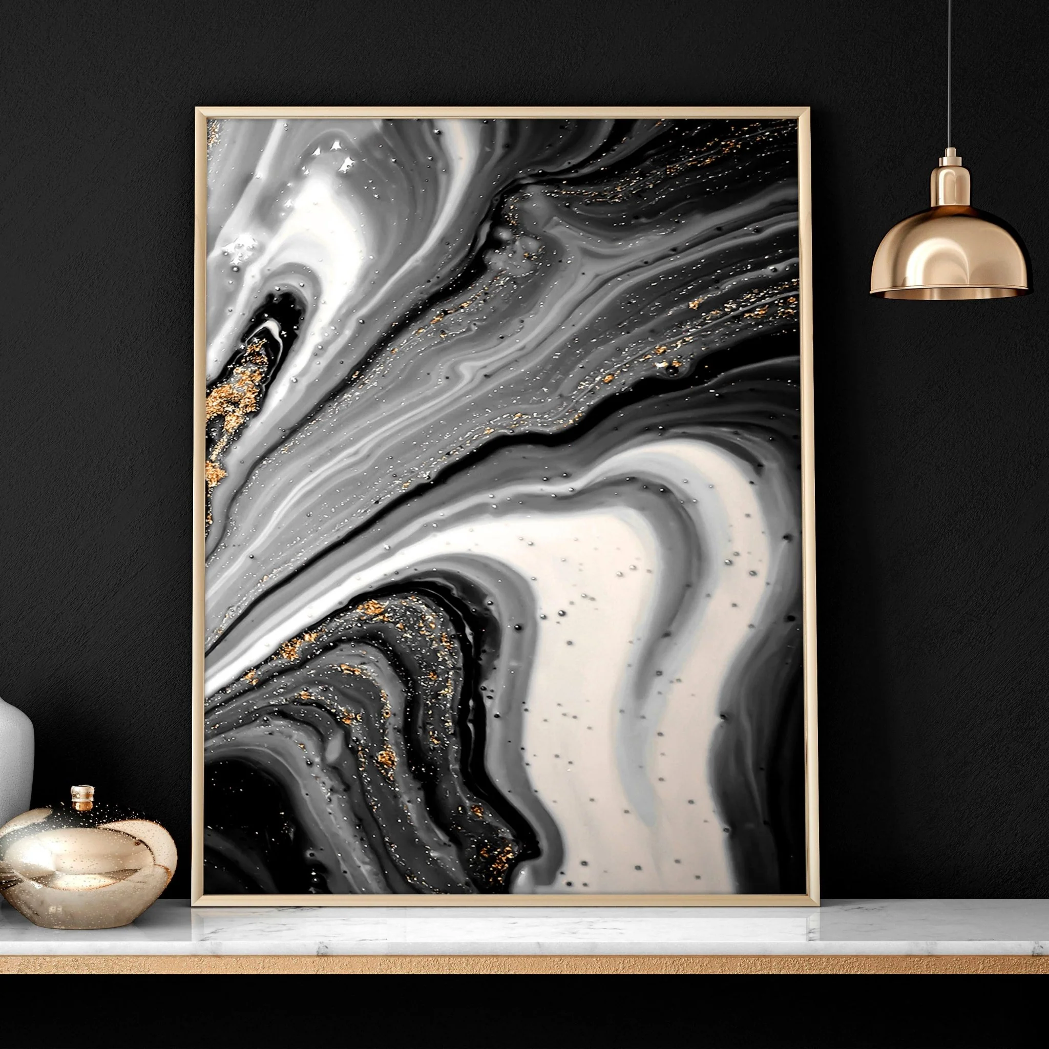 Abstract large wall art | set of 3 Black and Gold wall art prints - Image 5