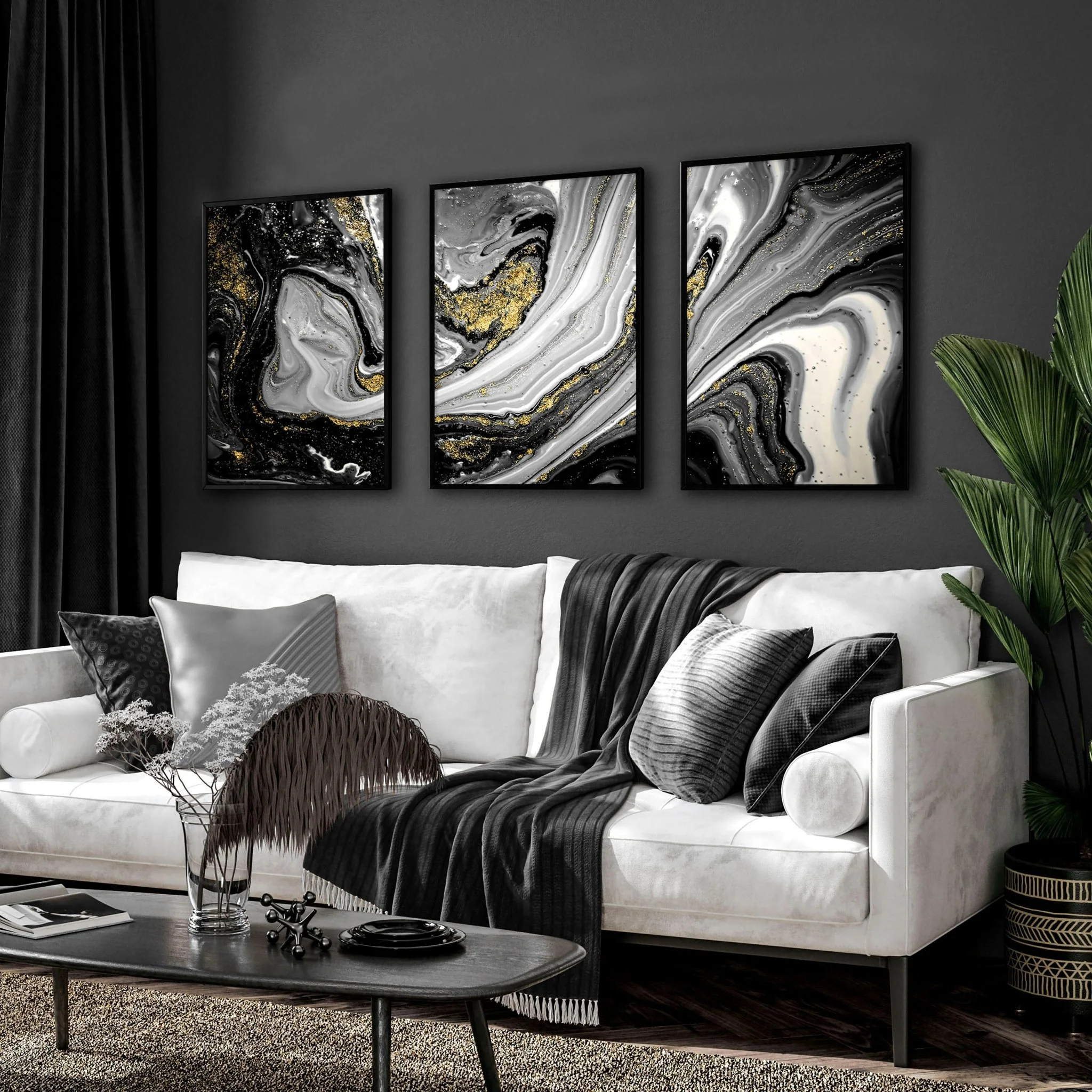 Abstract large wall art | set of 3 Black and Gold wall art prints - Image 6
