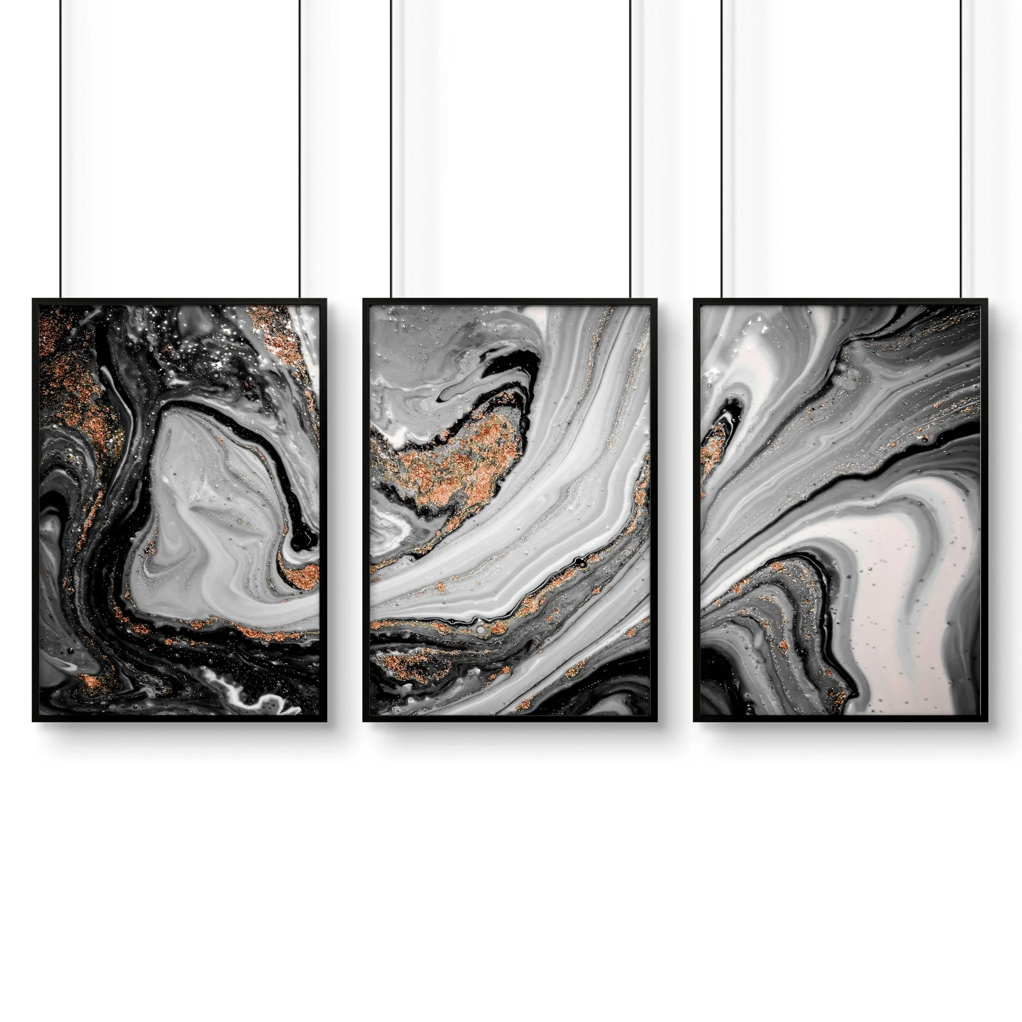 Abstract large wall art | set of 3 Black and Gold wall art prints - Image 7