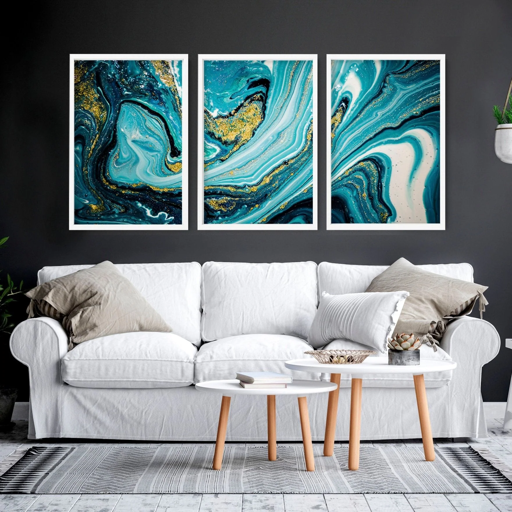 Teal painting | set of 3 Abstract Marble wall art prints - Image 2