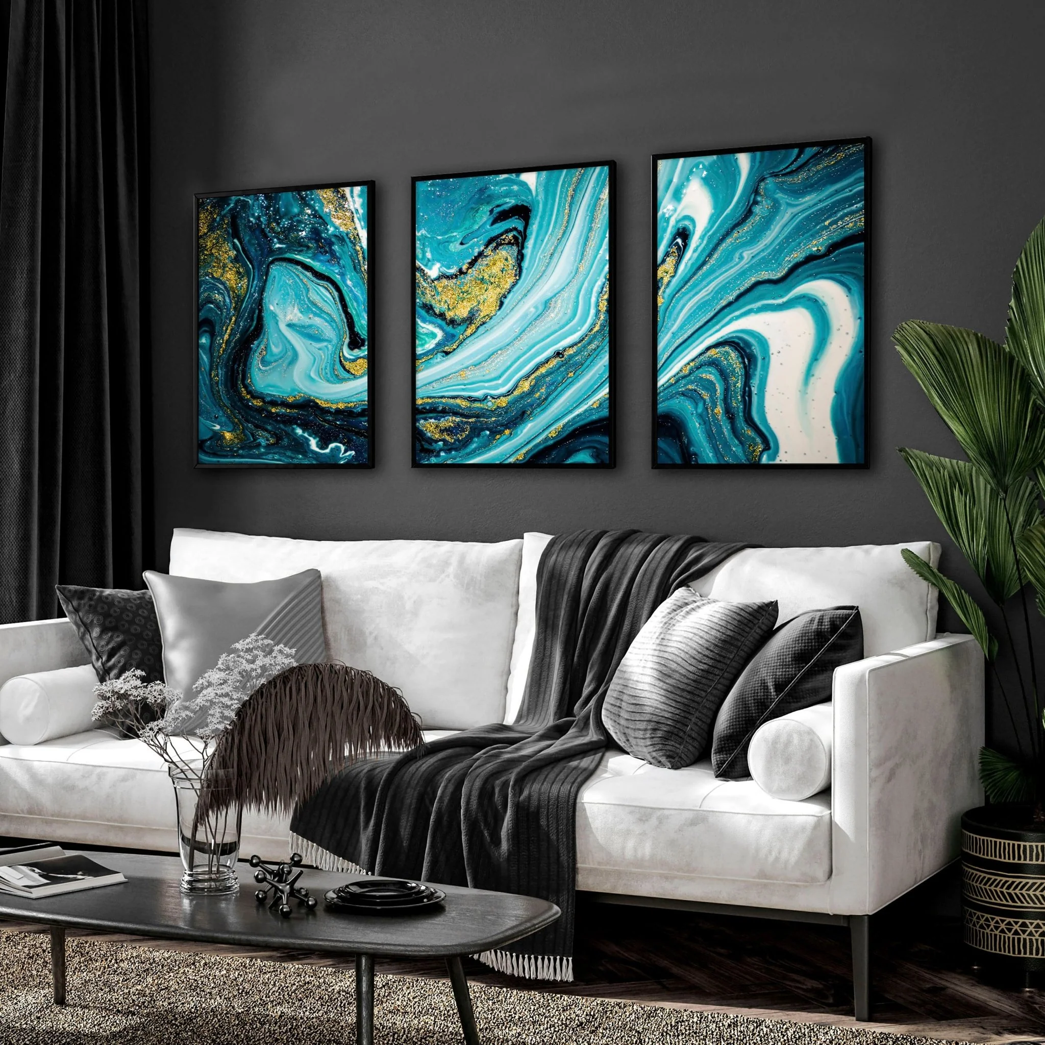Teal painting | set of 3 Abstract Marble wall art prints - Image 6