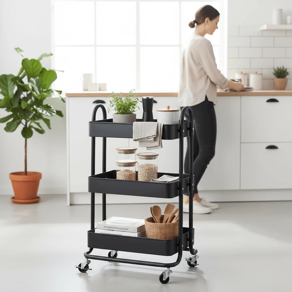 Acero Three Tier Black Metal Trolley - Image 2