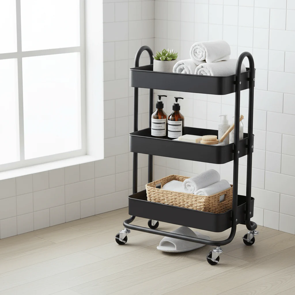Acero Three Tier Black Metal Trolley - Image 3
