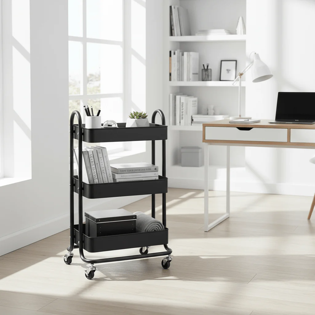 Acero Three Tier Black Metal Trolley - Image 4
