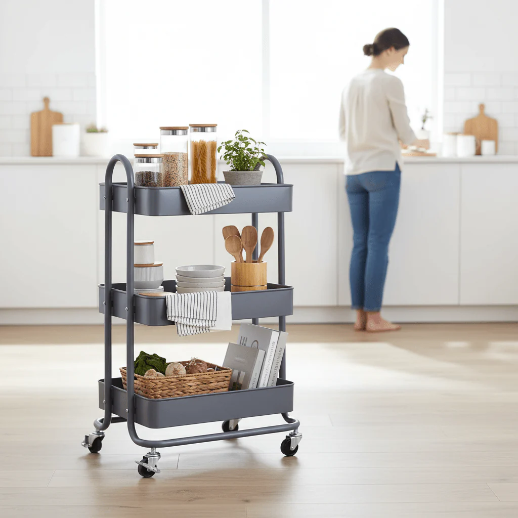 Acero Three Tier Grey Metal Trolley - Image 2