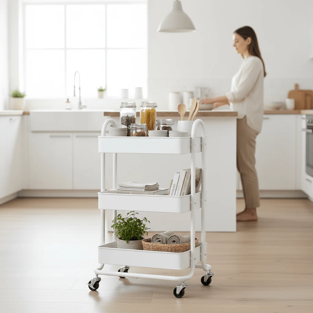 Acero Three Tier White Metal Trolley - Image 2