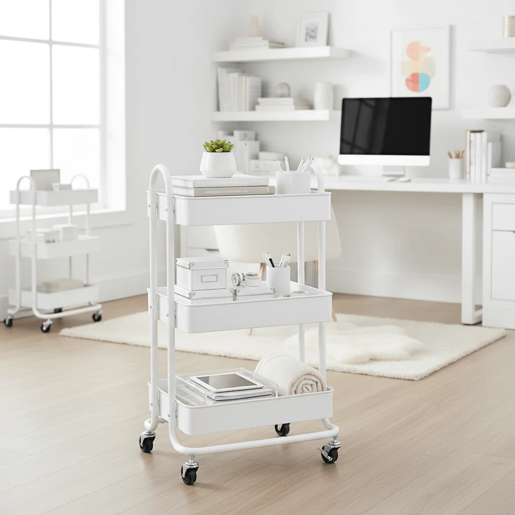 Acero Three Tier White Metal Trolley - Image 4