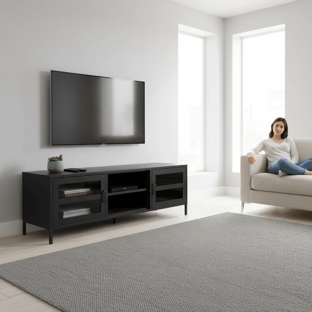 Acier Two Door Black Metal Media Unit - Image 2