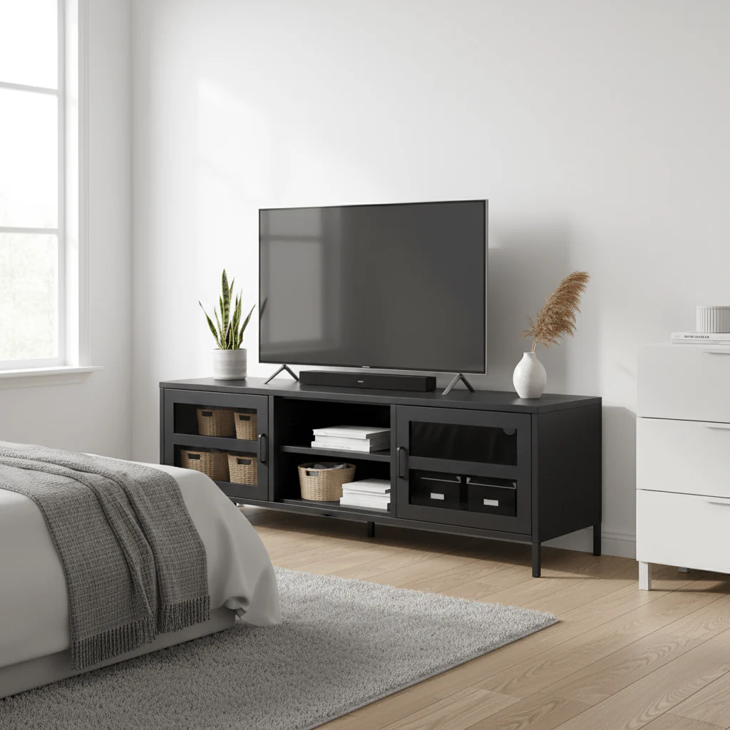 Acier Two Door Black Metal Media Unit - Image 3