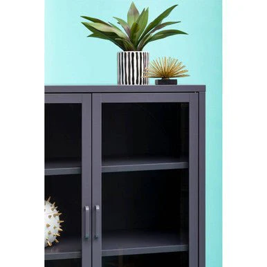 Acier Two Door Grey Metal Cabinet With Glass Doors - Image 17