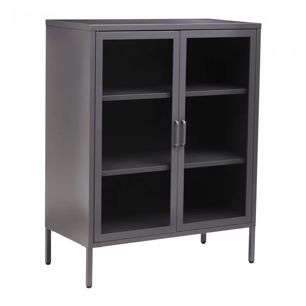 Acier Two Door Grey Metal Cabinet With Glass Doors - Image 5