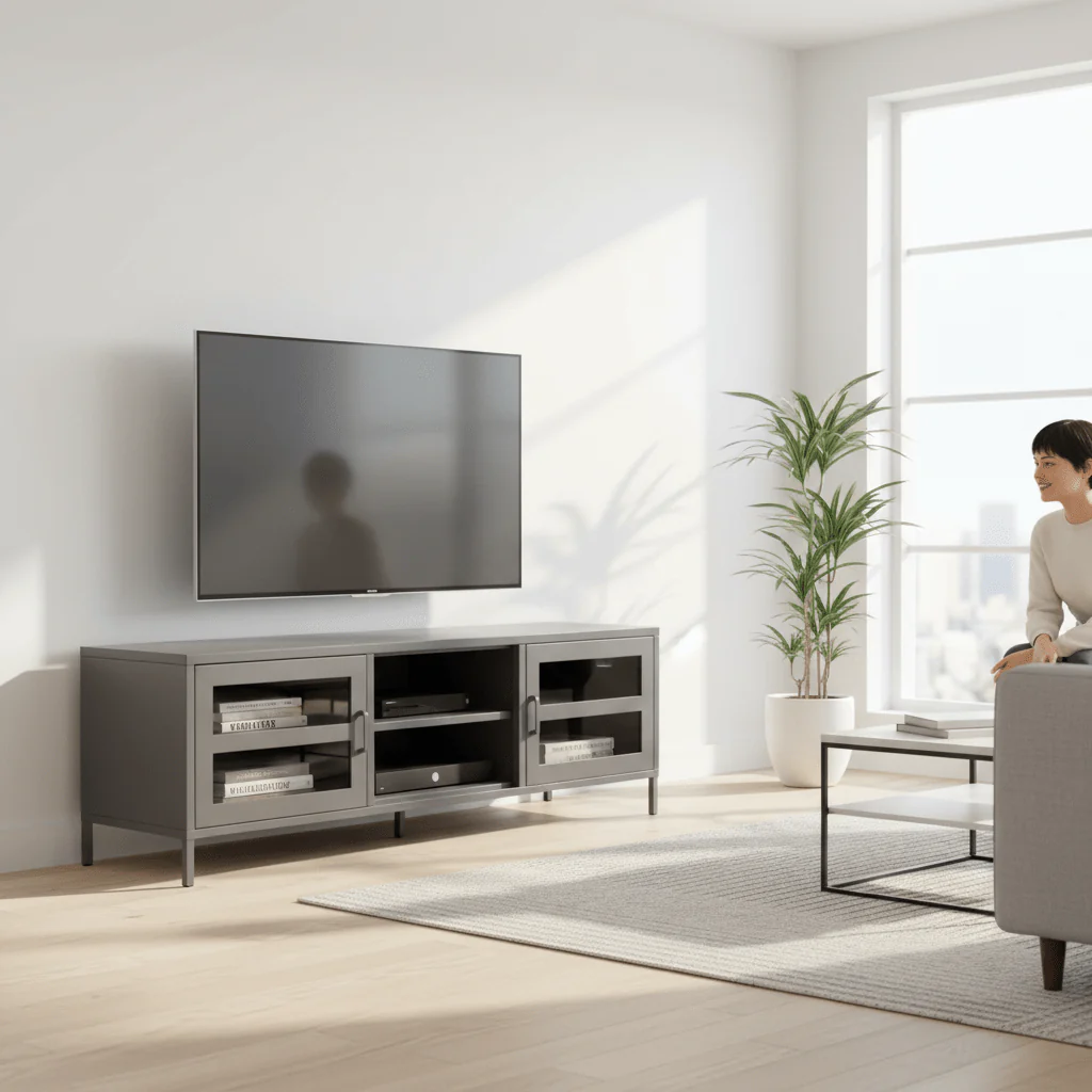 Acier Two Door Grey Metal Media Unit - Image 2