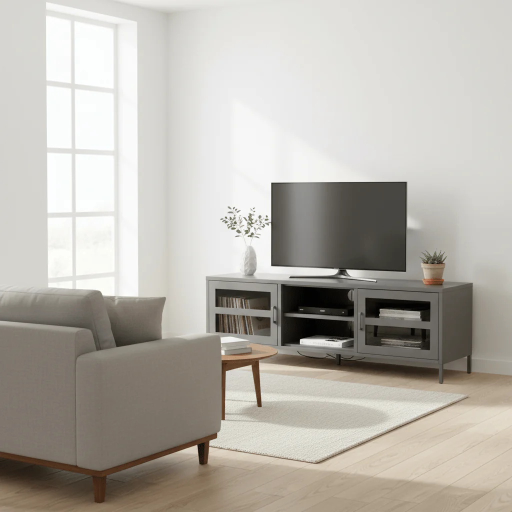 Acier Two Door Grey Metal Media Unit - Image 3