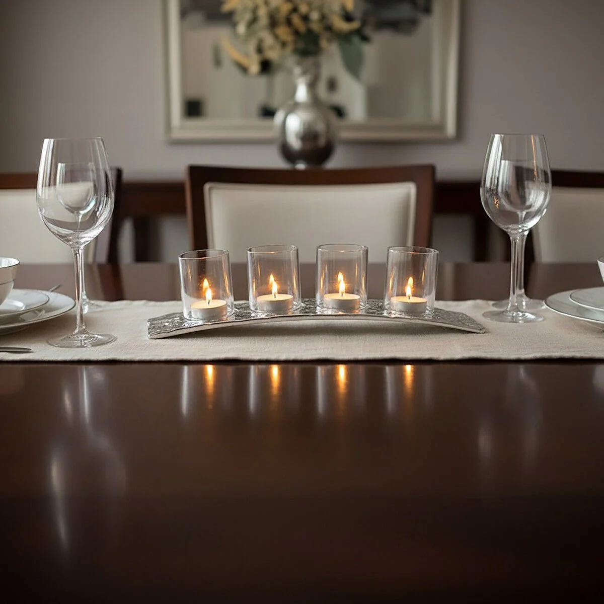 Akola Curved 4 Tealight Holder in Silver - Image 14