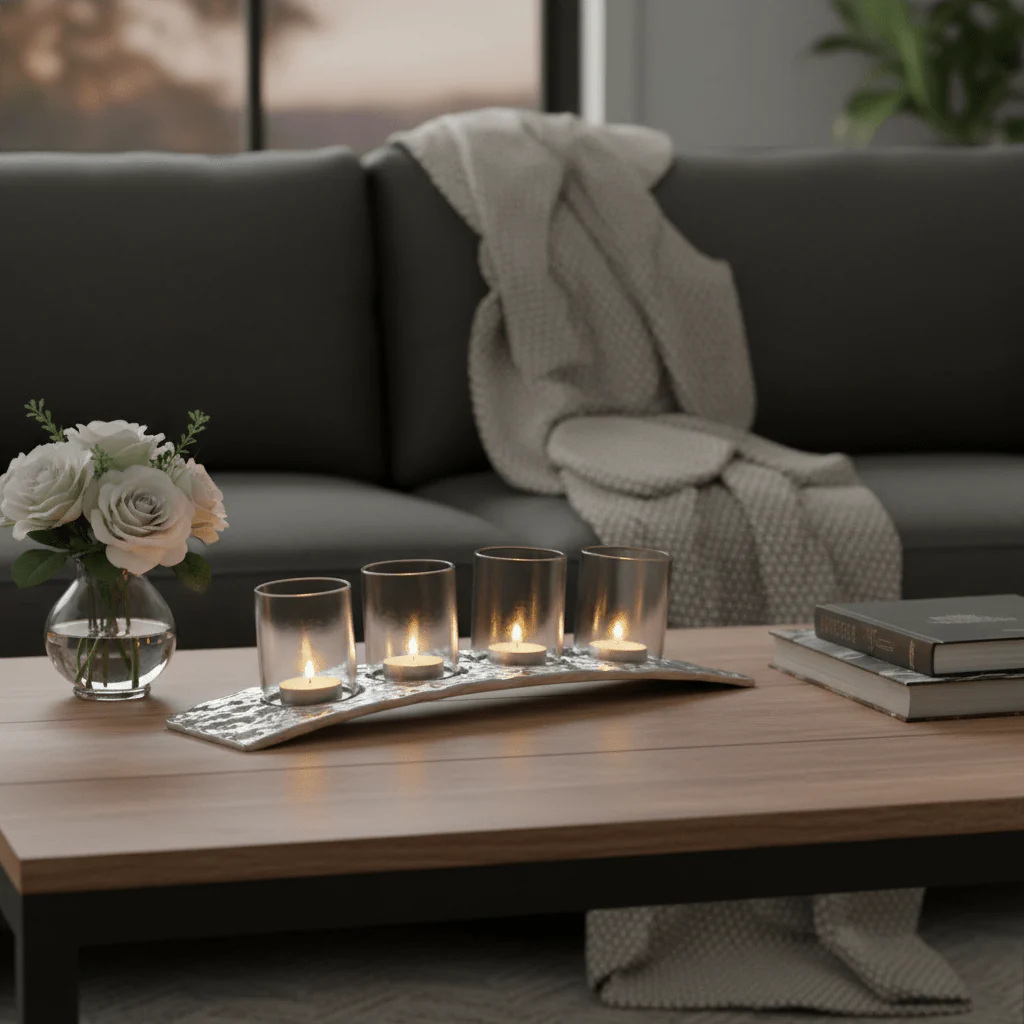 Akola Curved 4 Tealight Holder in Silver - Image 3